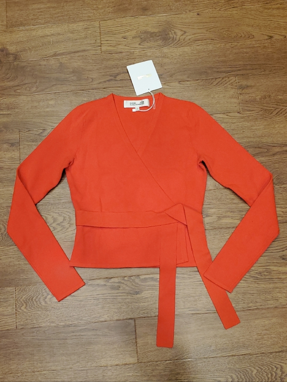 NWT-Diane Von Furstenberg Bright Red/Orange Wrap V-Neck Sweater